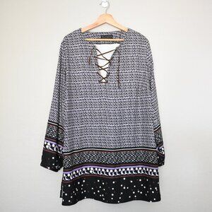 Eloquii Lace Up Front Long Sleeve Tunic Top